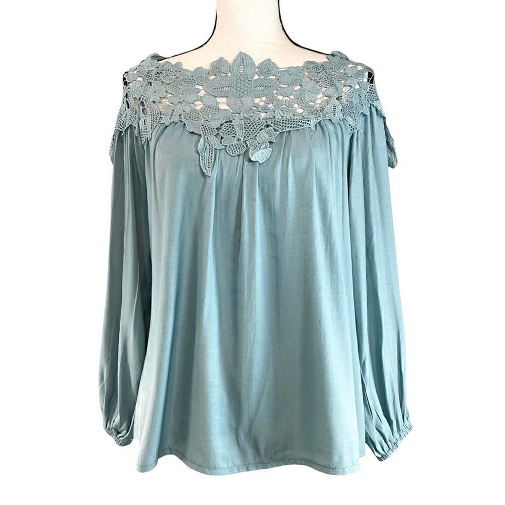 Adreamly Teal Blue Long Sleeve Blouse Small